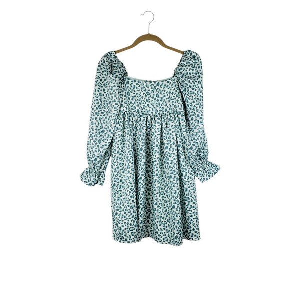 Janie and Jack NWT Square Neck Dress Teal Animal Print Long Sleeve Girls Size 12 - Picture 1 of 5